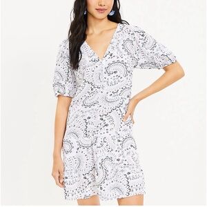 Loft Paisley Puff Sleeve Button Swing Dress